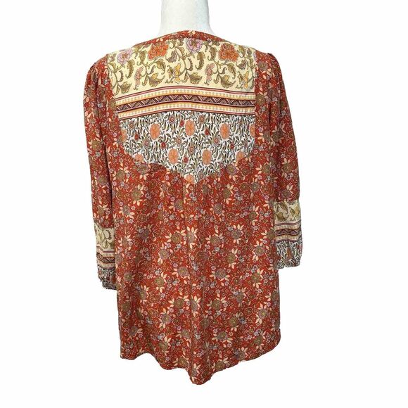 Jane And Delancey Floral 3/4 Sleeve Hi Lo Swing Top Tassel Tie Boho Peasant sz L - Picture 3 of 11